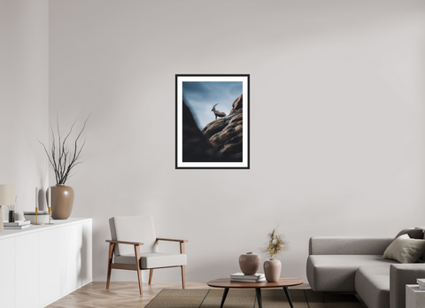 60 x 80 cm, Fine Art Print — Framed Ibex Sentinel – Nubian Ibex Wildlife Fine Art Print