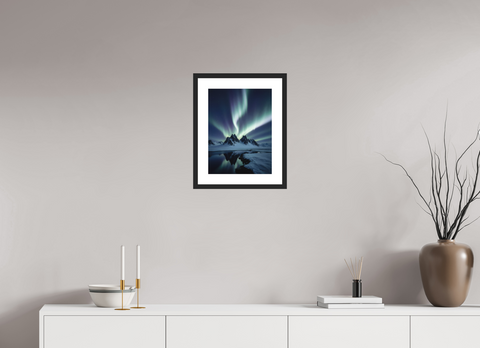30 x 40 cm, Fine Art Print — Framed "Northern Reflection" – Aurora Borealis Landscape Fine Art Print