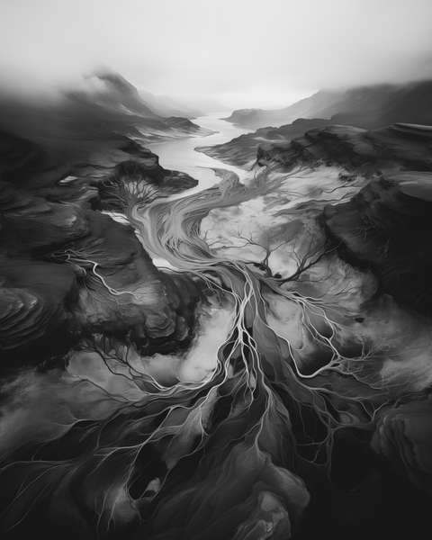 River Highland in Iceland | Generative Monochrome Fine Art Print