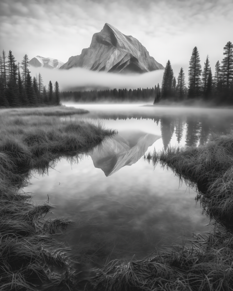 Mountain Rundle in Canada | Generative Monochrome Fine Art Print