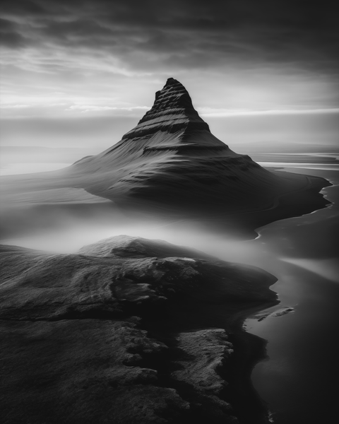 Kirkjufell Mountain in Iceland | Generative Monochrome Fine Art Print