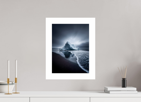 30 x 40 cm, Fine Art Print — Unframed "Obsidian Shore" – Sculptural Iceberg on Black Sand Fine Art Print