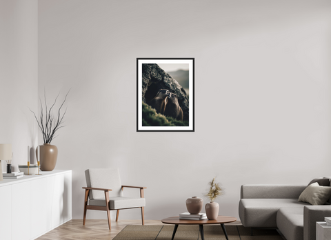 60 x 80 cm, Fine Art Print — Framed "Alpine Bond" – Marmot Wildlife Fine Art Print