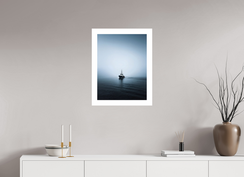 45 x 60 cm, Fine Art Print — Unframed "Into the Grey" – Minimalist Fishing Boat Fine Art Print