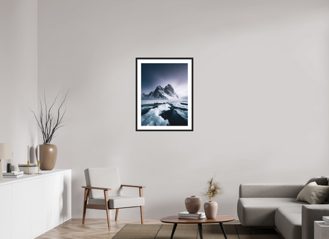 60 x 80 cm, Fine Art Print — Framed "Primordial Peaks" – Jagged Mountain Seascape Fine Art Print