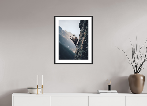 45 x 60 cm, Fine Art Print — Framed "Vertical Sovereign" – Alpine Ibex Wildlife Fine Art Print