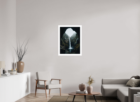 60 x 80 cm, Fine Art Print — Unframed "Secret Sanctuary" – Hidden Waterfall Cave Fine Art Print