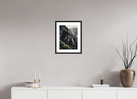 30 x 40 cm, Fine Art Print — Framed "Alpine Bond" – Marmot Wildlife Fine Art Print