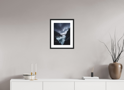 30 x 40 cm, Fine Art Print — Framed Spanning the Storm – Cinematic Coastal Bridge Fine Art Print