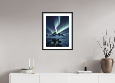 45 x 60 cm, Fine Art Print — Framed "Northern Reflection" – Aurora Borealis Landscape Fine Art Print