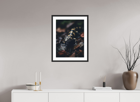 45 x 60 cm, Fine Art Print — Framed "Gilded Shadow" – Fire Salamander Wildlife Fine Art Print