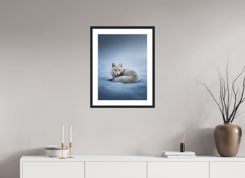 45 x 60 cm, Fine Art Print — Framed "Winter Respite" – Resting Arctic Fox Fine Art Print