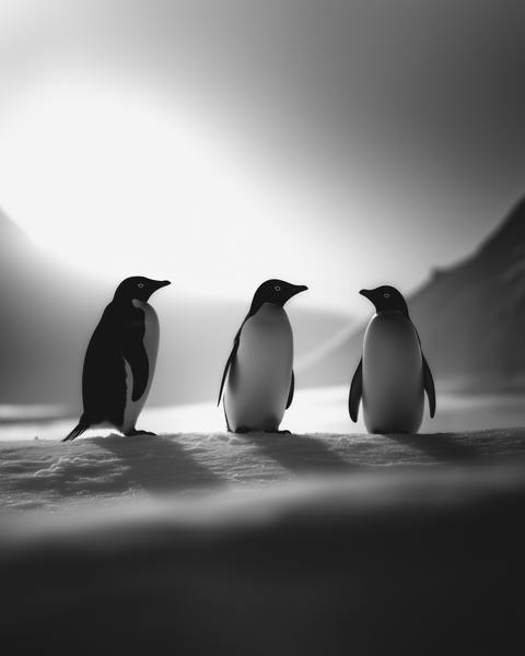 Adélie Penguins | Framed Poster | Premium Wooden Frame | Black & White - chaipeau
