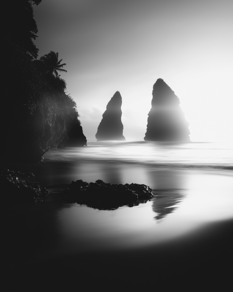 Coastal Cliffs | Framed Poster | Premium Wooden Frame | Black & White - chaipeau