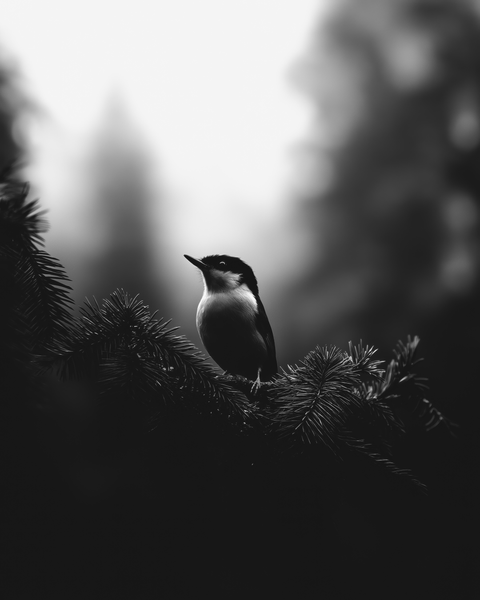 Corsican Nuthatch | Framed Poster | Premium Frame | Black & White - chaipeau