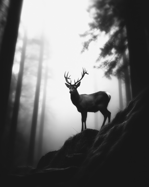 Deer | Framed Poster | Premium Wooden Frame | Black & White - chaipeau