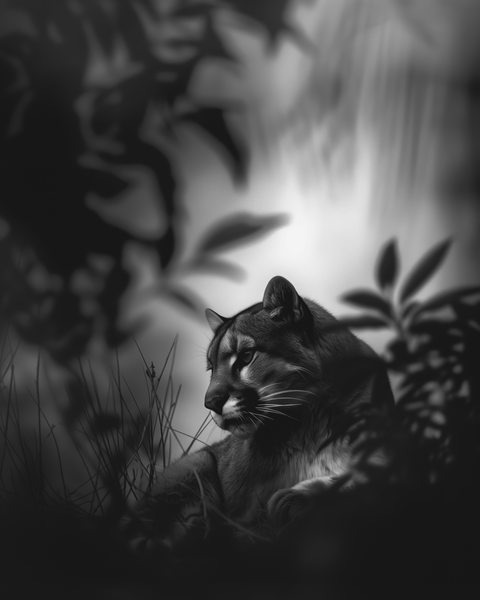 Cougar — Framed Print | Black and White - chaipeau