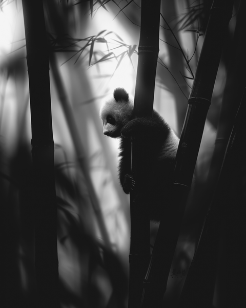 Giant Panda Cub — Framed Print | Black and White - chaipeau