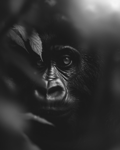 Mountain Gorilla — Framed Print | Black and White - chaipeau