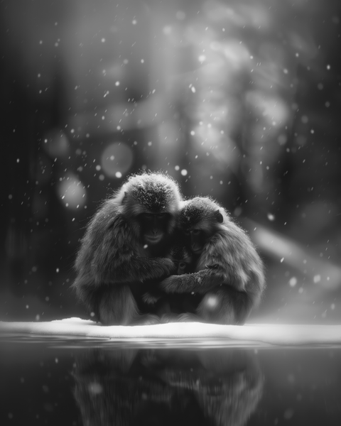 Snow Monkeys — Framed Print | Black and White - chaipeau