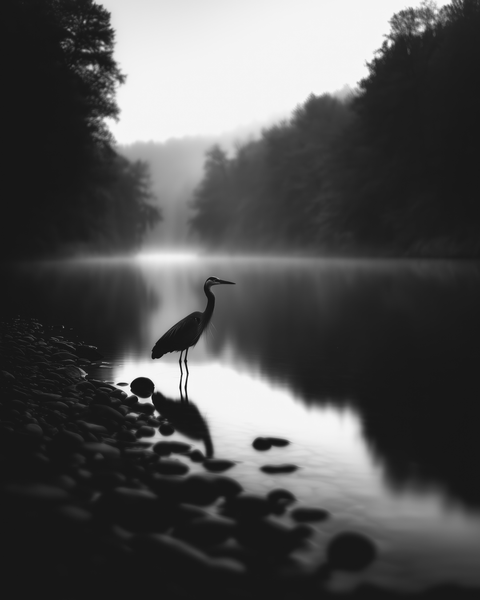 Blue Heron | Framed Poster | Premium Wooden Frame | Black & White - chaipeau