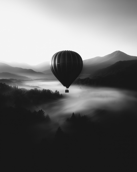 Hot Air Balloon | Framed Poster | Premium Wooden Frame | Black & White - chaipeau