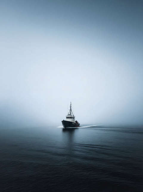 Into the Grey – Minimalist Fishing Boat Fine Art Print - chaipeau