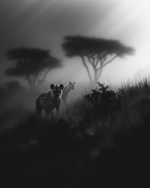 Alpha Female Hyena, Ngorongoro Crater, Tanzania | Generative Monochrome Fine Art Print - chaipeau