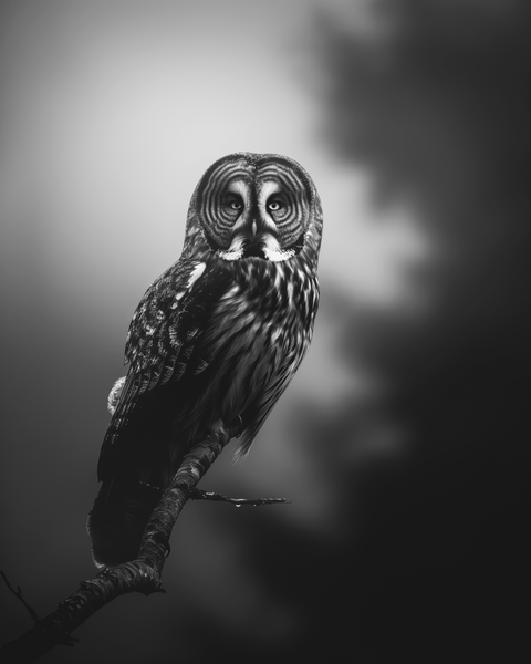 Great Grey Owl, Polesie National Park, Poland | Generative Monochrome Fine Art Print - chaipeau