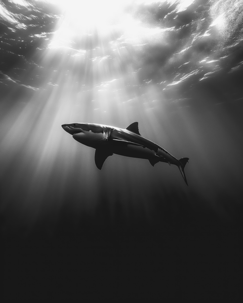 Great White Shark, False Bay, South Africa | Generative Monochrome Fine Art Print - chaipeau