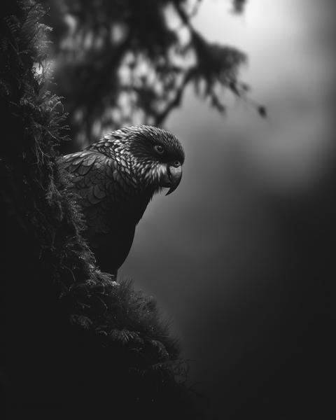 Kea, Southern Alps, New Zealand | Generative Monochrome Fine Art Print - chaipeau
