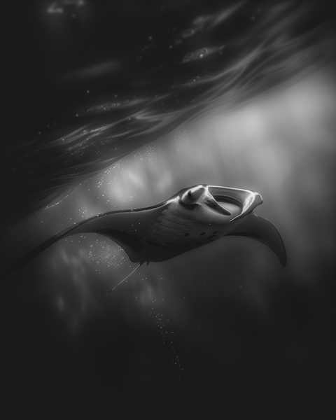 Manta Ray, Coral Sea, Australia | Generative Monochrome Fine Art Print - chaipeau