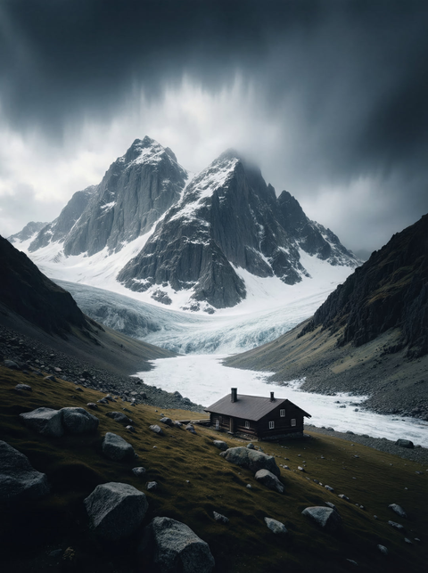 Glacial Solitude – Moody Alpine Landscape Fine Art Print - chaipeau