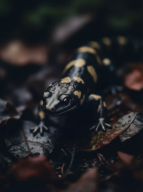 Gilded Shadow – Fire Salamander Wildlife Fine Art Print - chaipeau