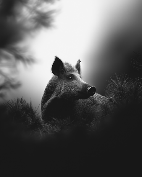 Wild Boar | Framed Poster | Premium Wooden Frame | Black & White - chaipeau