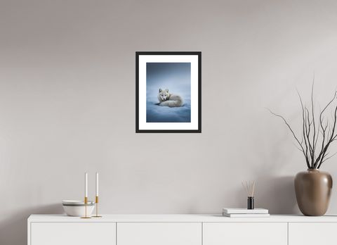 30 x 40 cm, Fine Art Print — Framed "Winter Respite" – Resting Arctic Fox Fine Art Print