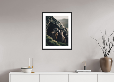 45 x 60 cm, Fine Art Print — Framed "Alpine Bond" – Marmot Wildlife Fine Art Print