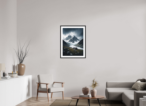 60 x 80 cm, Fine Art Print — Framed "Glacial Solitude" – Moody Alpine Landscape Fine Art Print