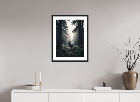 45 x 60 cm, Fine Art Print — Framed Monarch of the Mist – Roosevelt Elk Wildlife Fine Art Print