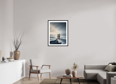 60 x 80 cm, Fine Art Print — Framed "The Ice Wanderer" – Solitary Polar Bear Fine Art Print