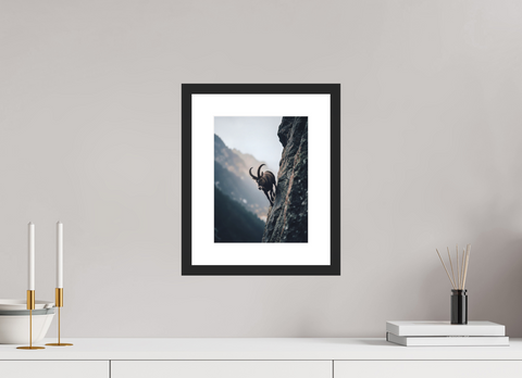 21 x 28 cm, Fine Art Print — Framed "Vertical Sovereign" – Alpine Ibex Wildlife Fine Art Print