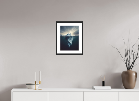 30 x 40 cm, Fine Art Print — Framed Arctic Sentinel – Minimalist Floating Iceberg Greenland Fine Art Print