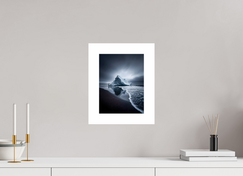 21 x 28 cm, Fine Art Print — Unframed "Obsidian Shore" – Sculptural Iceberg on Black Sand Fine Art Print