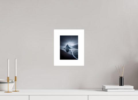 15 x 20 cm, Fine Art Print — Unframed "Obsidian Shore" – Sculptural Iceberg on Black Sand Fine Art Print