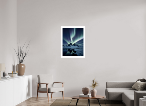 60 x 80 cm, Fine Art Print — Unframed "Northern Reflection" – Aurora Borealis Landscape Fine Art Print