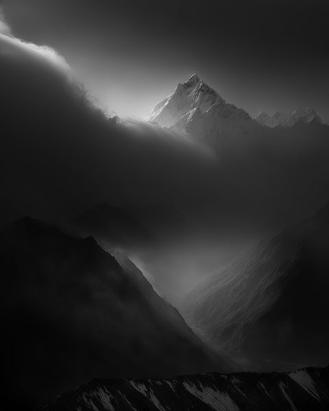 Annapurna Mountain Range in Nepal | Generative Fine Art Print Monochrome - chaipeau