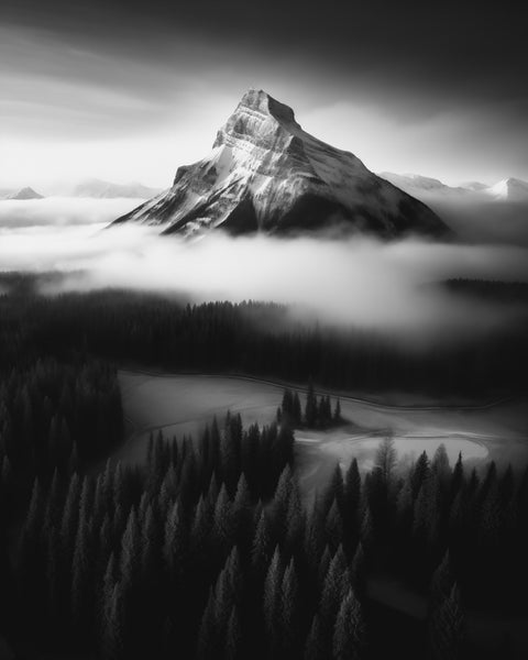Banff Mount Range in Canada | Generative Fine Art Print Monochrome - chaipeau