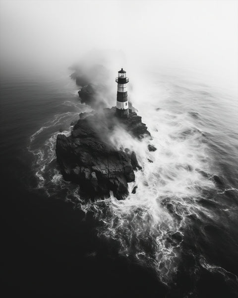 Brittany Lighthouse in France | Generative Fine Art Print Monochrome - chaipeau
