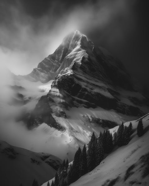 Eiger Mountain Peak in Switzerland | Generative Fine Art Print Monochrome - chaipeau