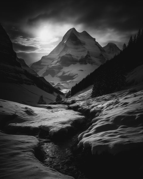 Eiger Mountain Range in Switzerland | Generative Fine Art Print Monochrome - chaipeau